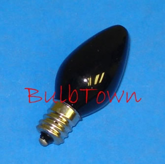 7C7/TRANSPARENT PURPLE/130V - 7 Watt C7 Transparent Purple Bulb Candelabra (E-12) Brass Base 130 Volt 2-1/8" Maximum Overall Length. 7C7/TP