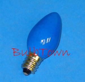  7C7/CERAMIC BLUE/130V 7 WATT CERAMIC BLUE C7 E12 BASE - 7 Watt C7 Ceramic Blue Bulb Candelabra (E-12) Brass Base 130 Volt 2-1/8" Maximum Overall Length. 7C7/CB 