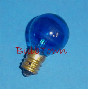 7G8/TRANSPARENT BLUE/130V E12 BASE - 7 Watt G8 Transparent Blue 1" Globe 130 Volt Candelabra (E-12) Brass Base 