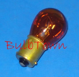 #1141A AMBER MINIATURE BULB BA15S BASE - 12.8 Volt 1.44 Amp Painted Amber S8 Single Contact Bayonet (Ba15S) Base, 16.8 MSCP C-6 Filament Design. 1,000 Average Rated Hours, 2" Maximum Overall Length