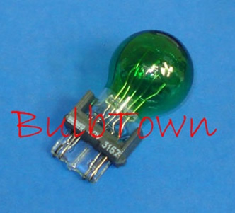  #3157G GREEN MINIATURE BULB PLASTIC WEDGE BASE - 12.8/14.0 Volt 2.1/0.48 Amp Painted Green S-8, Plastic Wedge Base, C-6/C-6 Filament Design, 1,200/5,000 Average Rated Hours, 2.09" Maximum Overall Length 