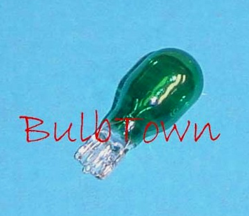  #918G GREEN MINIATURE BULB GLASS WEDGE BASE - 12.8 Volt .75 Amp Painted Green T5 Glass  Wedge Base, 6.5 MSCP C-2R Filament Design. 1,000 Average Rated Hours, 1.49" Maximum Overall Length 