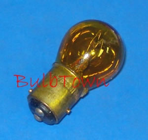 #1034A AMBER MINIATURE BULB BAY15D BASE - 12.8/14.0 Volt 1.80/0.59 Amps Painted Amber S8 Double Contact (DC) Index Bayonet (BAY15d) Base 200/5000 Average Rated Hours 2.00" Maximum Overall Length #1034A